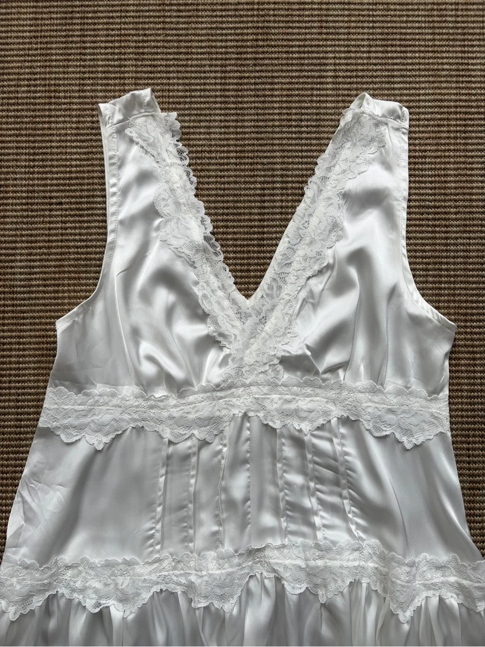 White Lace Trim V-Neck Mini Dress